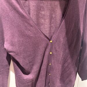 Tory Burch Plum V-Neck Button Cardigan with Gold Buttons